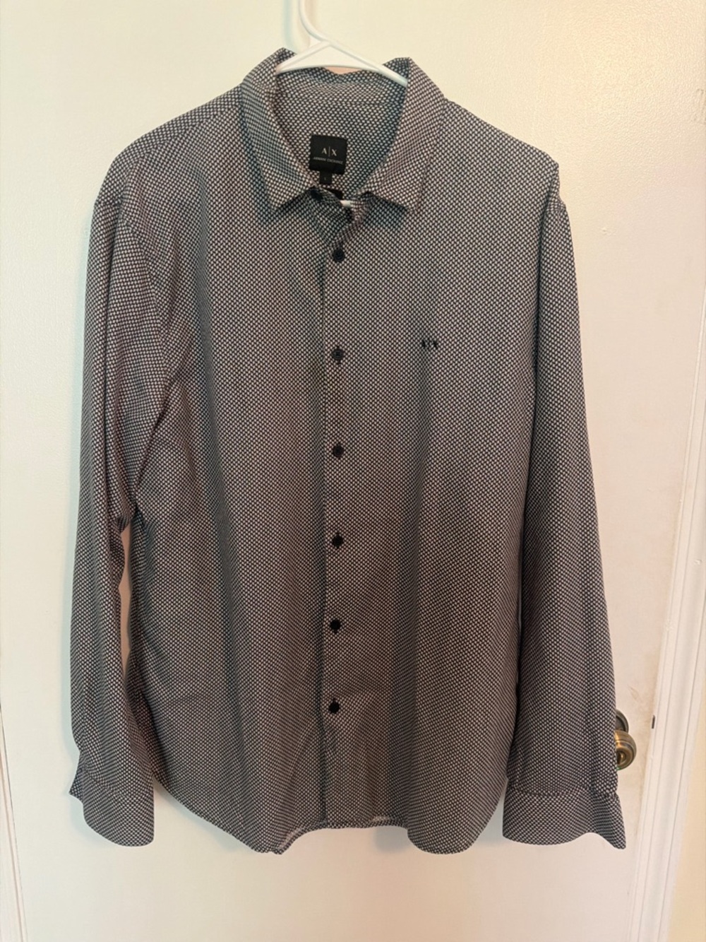 Armani Exchange Men's Black and White Micro-Pattern Dress Shirt- Size L